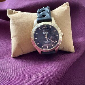 Coach Maddy Women’s Watch – Gold-Tone Case & Black Signature Strap (34 mm)